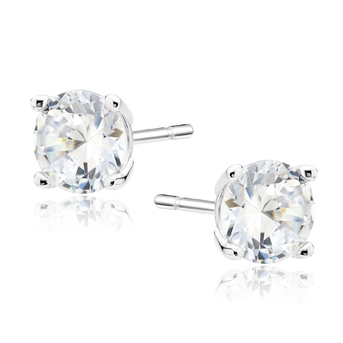 925 Sterling Silver Earrings with Sparkling Cubic Zirconia Stones, 6mm