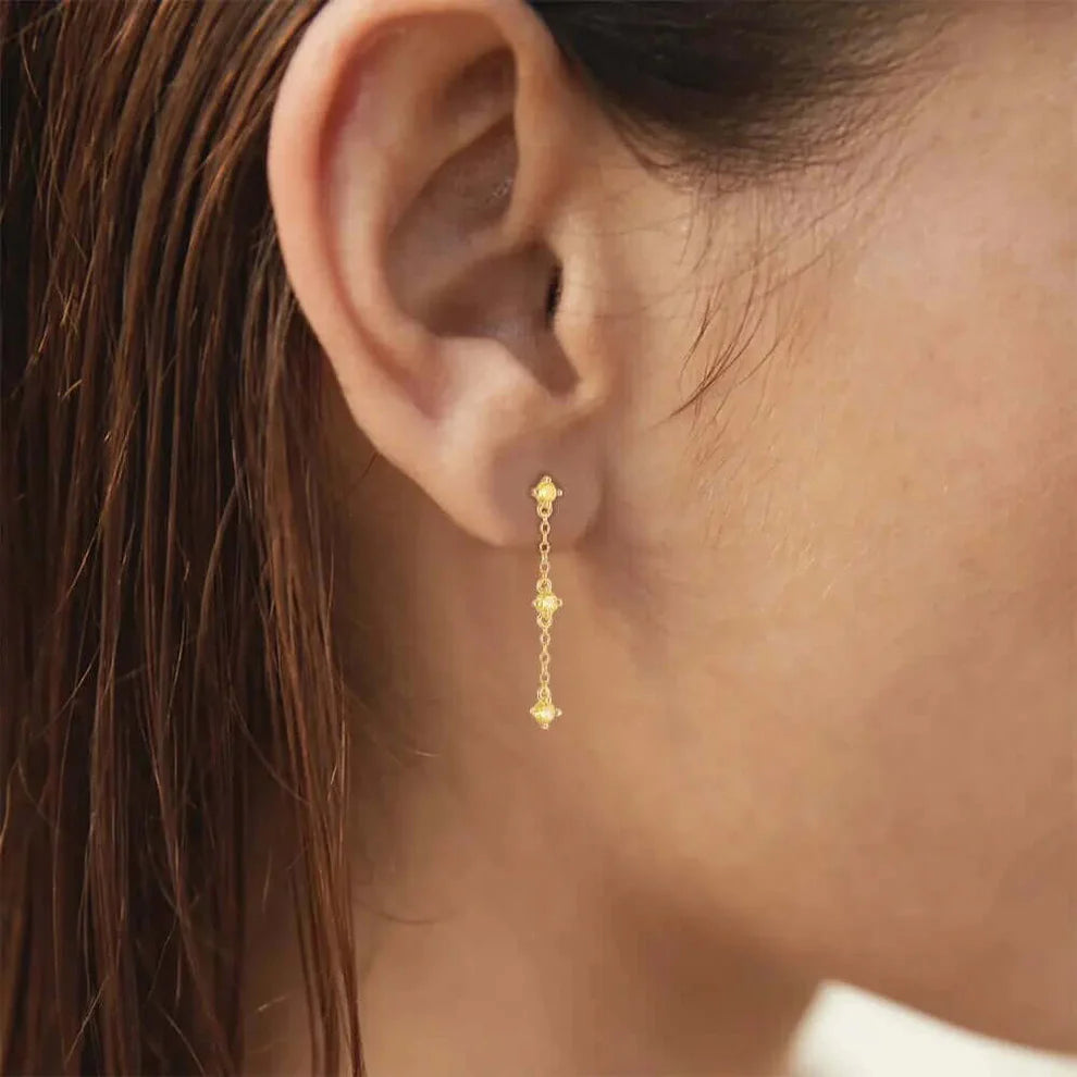 Gold Earrings with Yellow Cubic Zirconia - 2nd Piercing