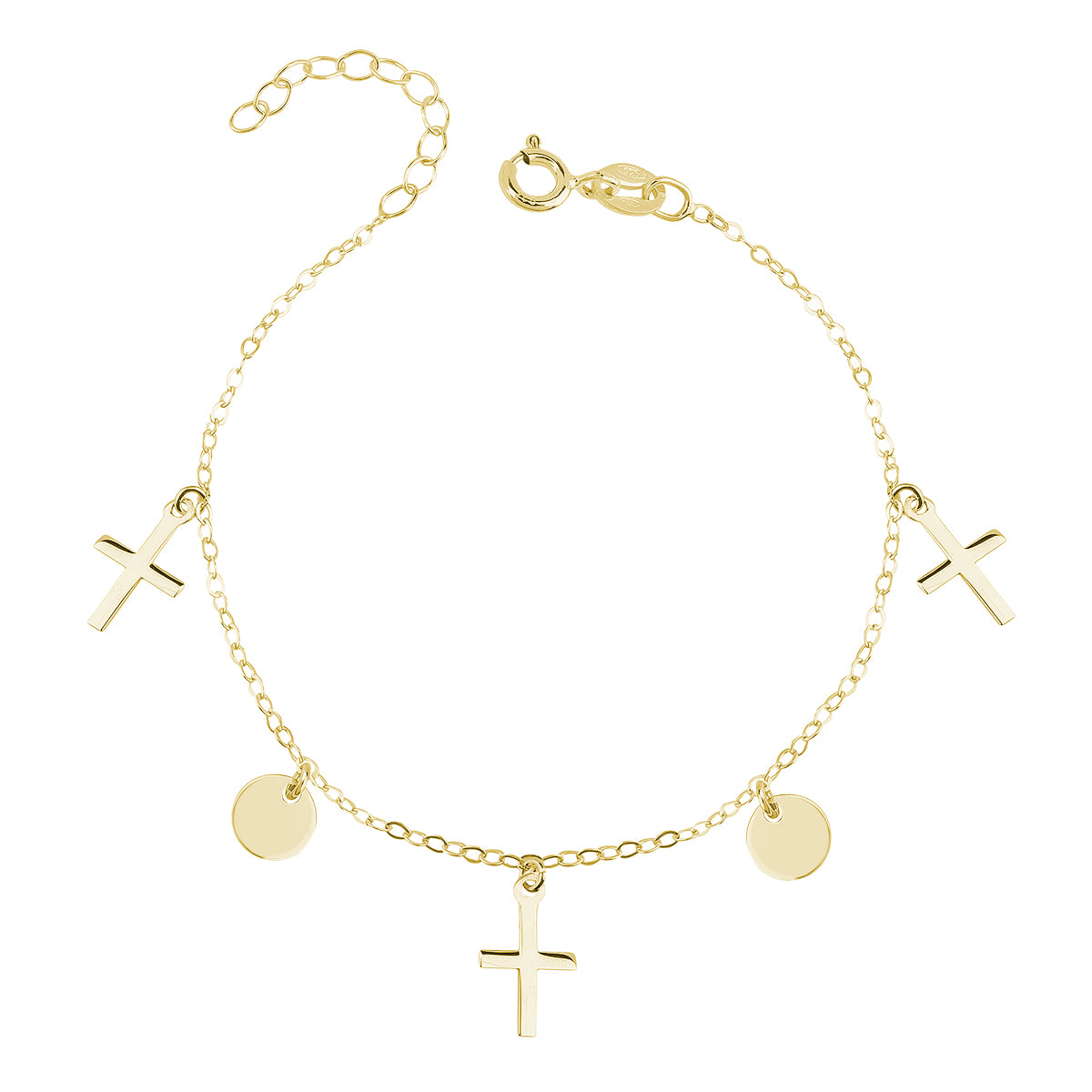 Gold Bracelet with Cross and Plain Medal with Details