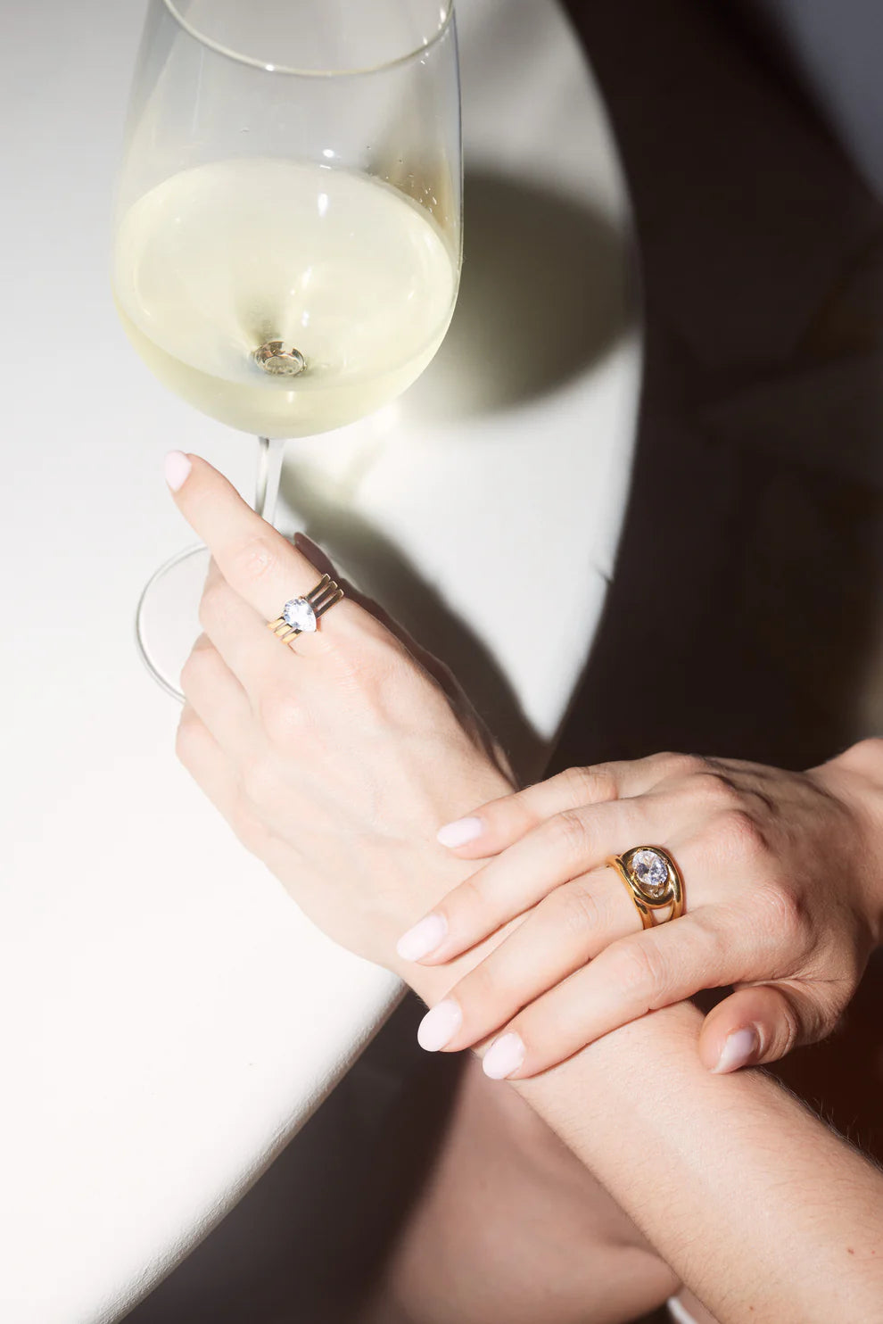 Gold Triple Design Ring with Cubic Zirconia