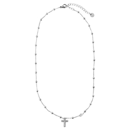 Necklace with Zirconia Studded Cross and Ball Chain