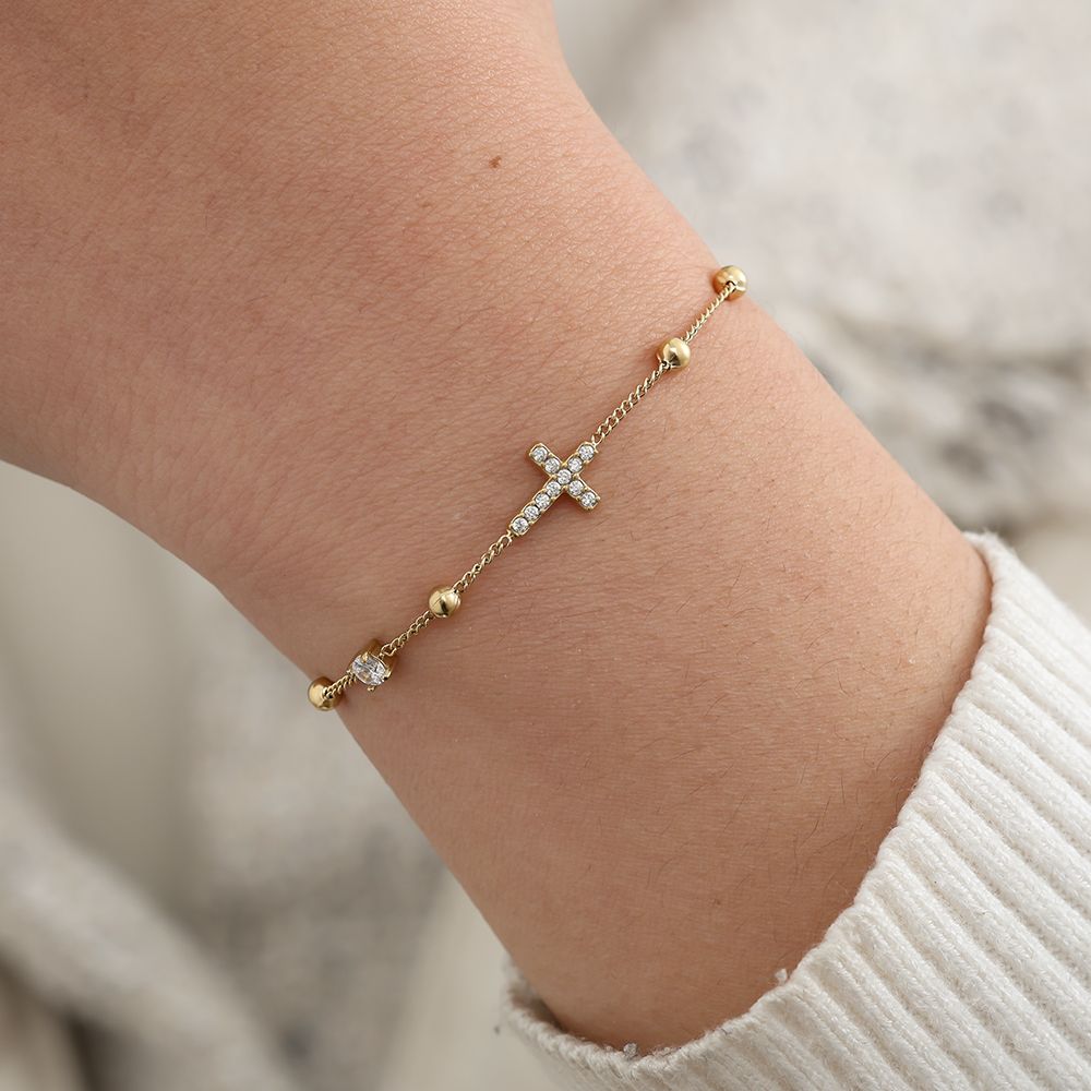 Cross Bracelet Studded with Cubic Zirconia