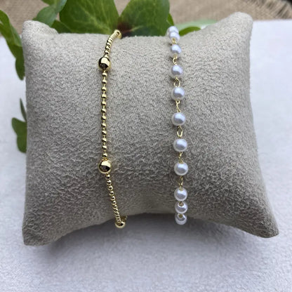 Gold-plated bracelet with beads, 18K gold plating.