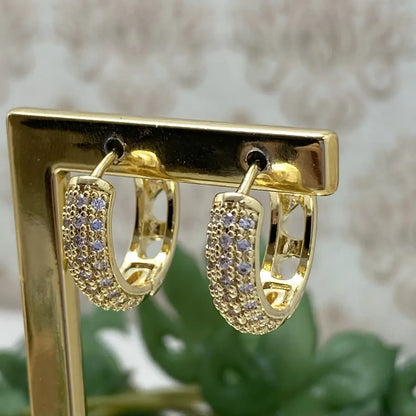 Gold-Plated Hoop Earrings with Pave Setting