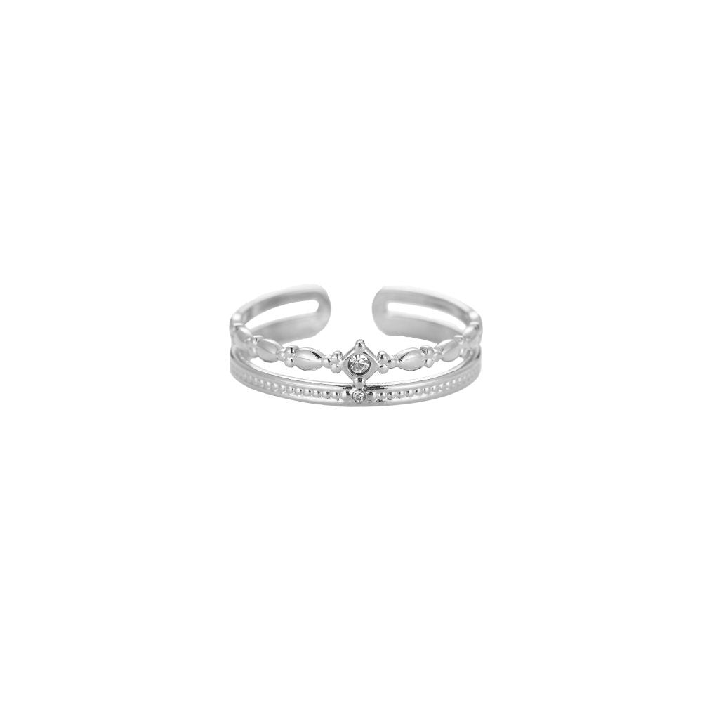 Adjustable Gold Double Band Ring with Delicate Crystals
