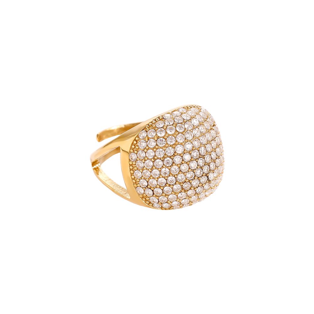 Adjustable Gold Ring with High-Shine Cubic Zirconia