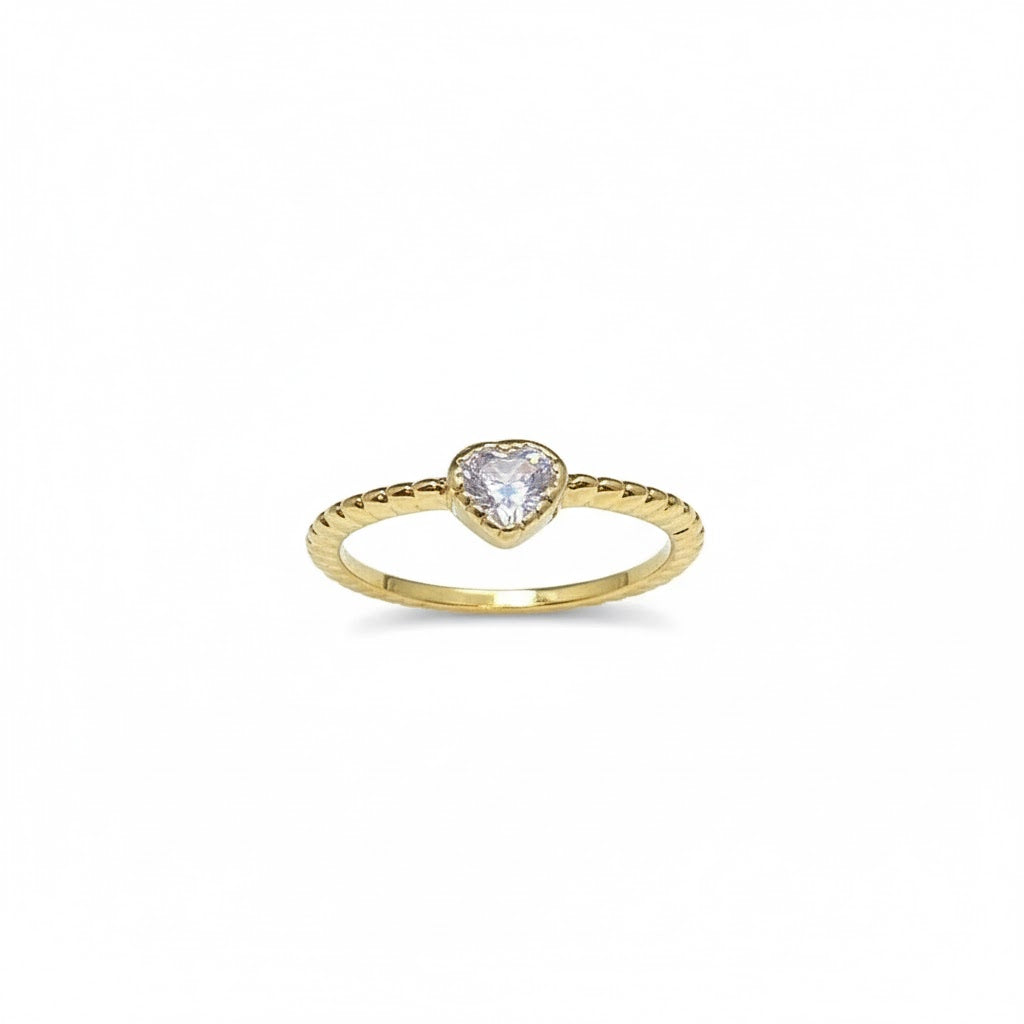 Gold Heart Ring with Sparkling Stone and Fine Texture