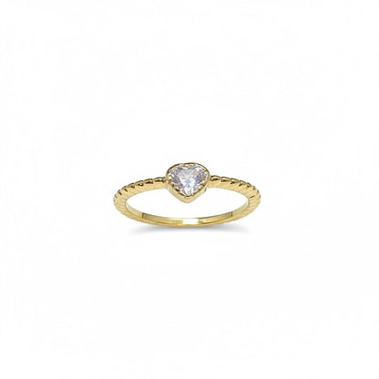 Gold Heart Ring with Sparkling Stone and Fine Texture