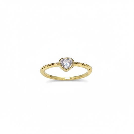 Gold Heart Ring with Sparkling Stone and Fine Texture