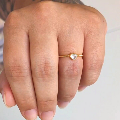 Gold Heart Ring with Sparkling Stone and Fine Texture