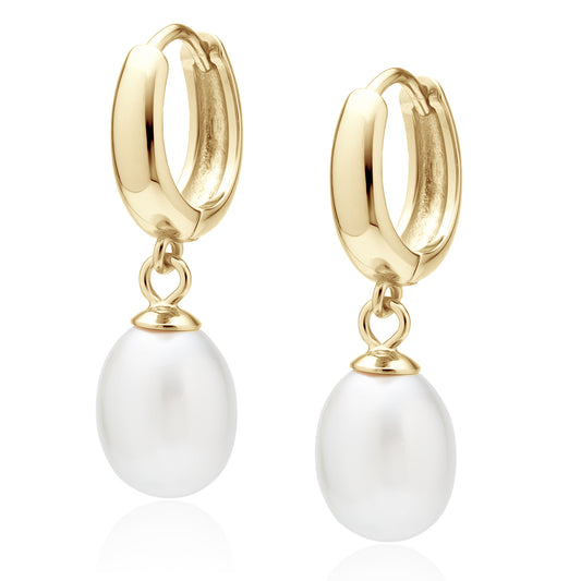 Hoop Earrings with Pearls in 925 Silver with 14k Gold Plated