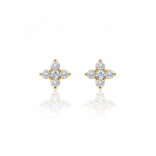 Gold-plated stainless steel earrings with a sparkling cubic zirconia flower.