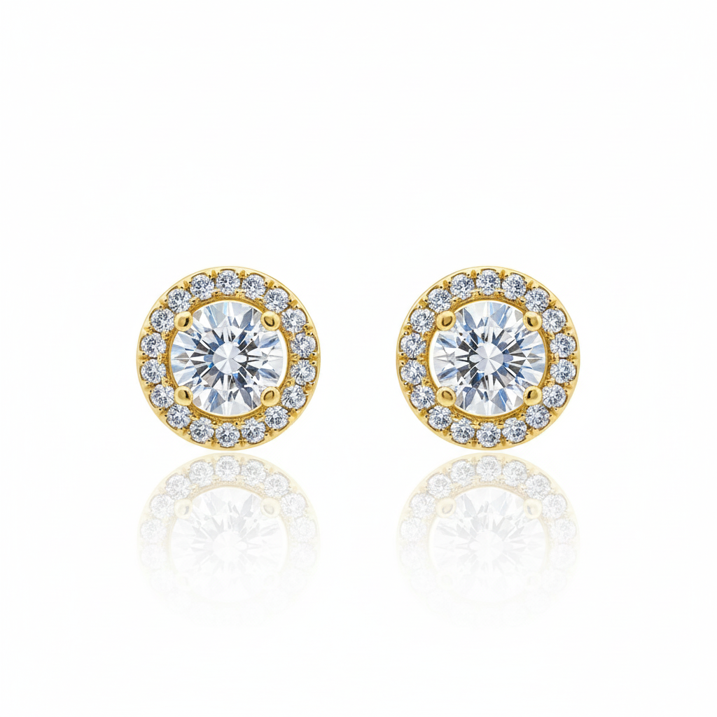 Round Gold Stainless Steel Earrings with Cubic Zirconia