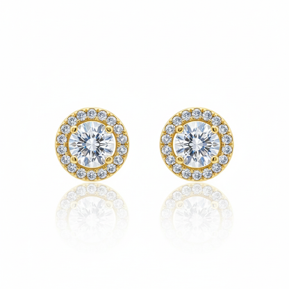 Round Gold Stainless Steel Earrings with Cubic Zirconia