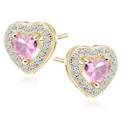 Pink Heart Earrings with Cubic Zirconia