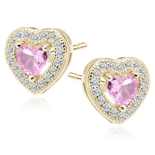Pink Heart Earrings with Cubic Zirconia