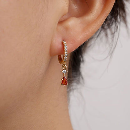 Gold Earrings with Orange Cubic Zirconia - 2nd Piercing