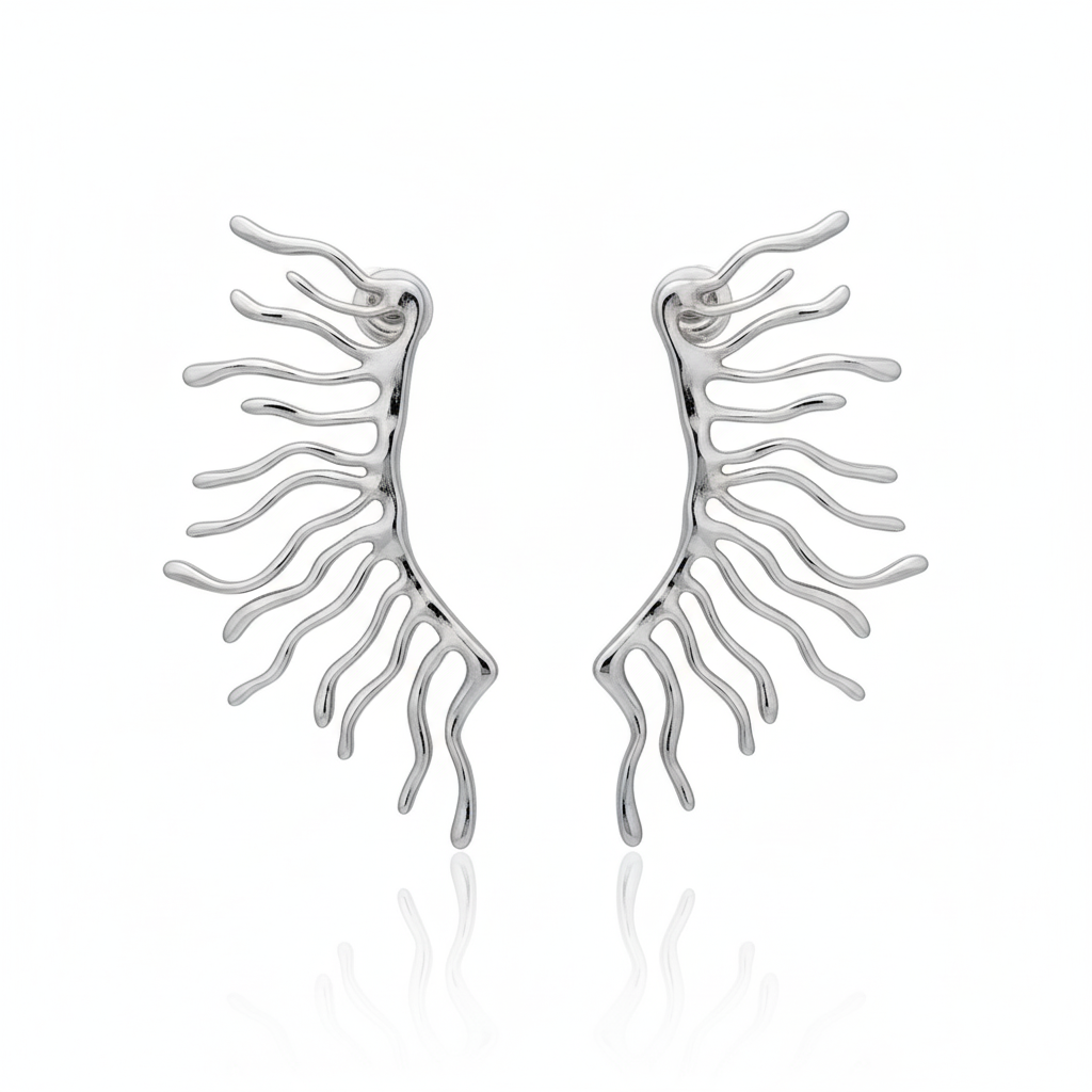 Organic Silver Earrings with Branch Design in Stainless Steel