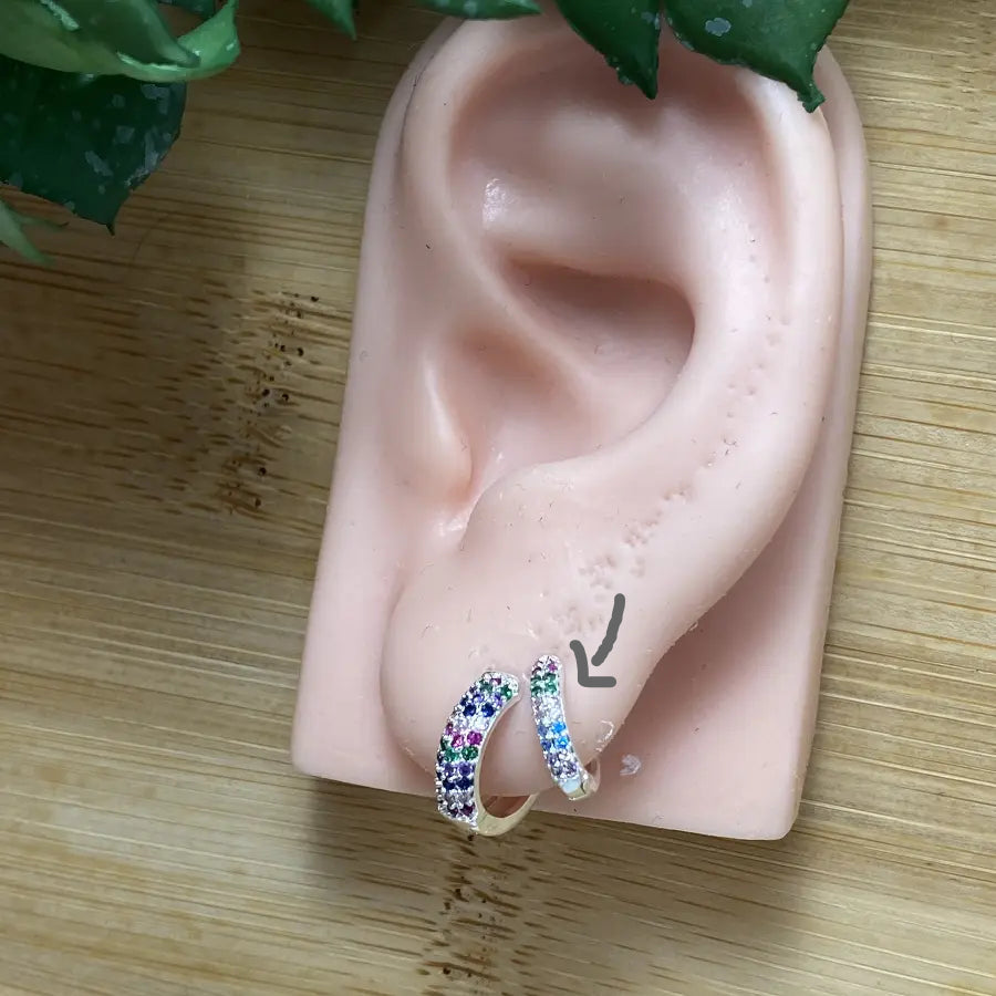 Small Silver Hoop Earrings with Colored Cubic Zirconia