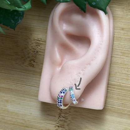 Small Silver Hoop Earrings with Colored Cubic Zirconia