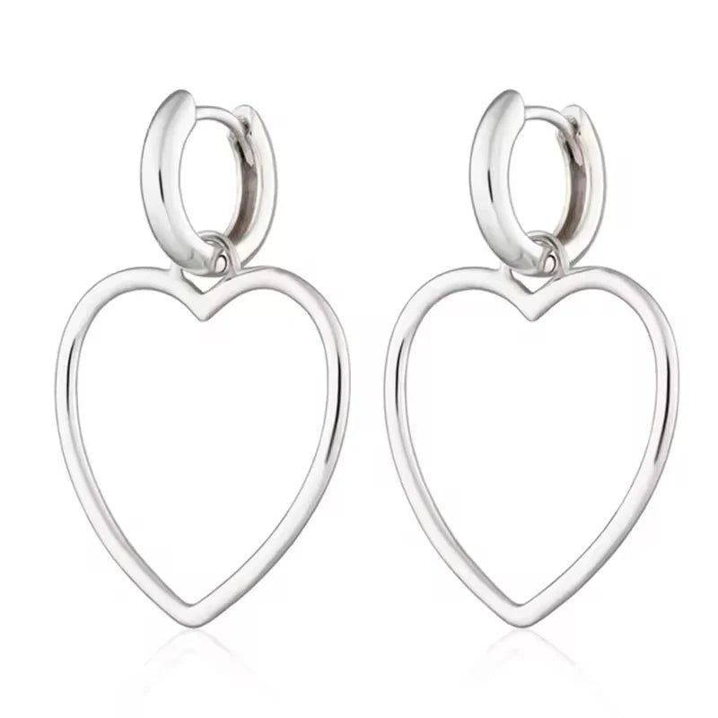 Silver Heart Pendant Hoop Earrings
