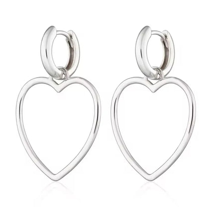 Silver Heart Pendant Hoop Earrings