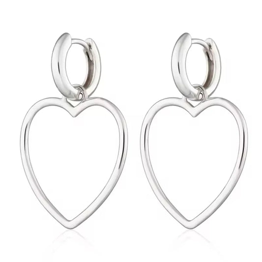 Silver Heart Pendant Hoop Earrings