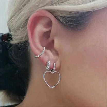 Silver Heart Pendant Hoop Earrings