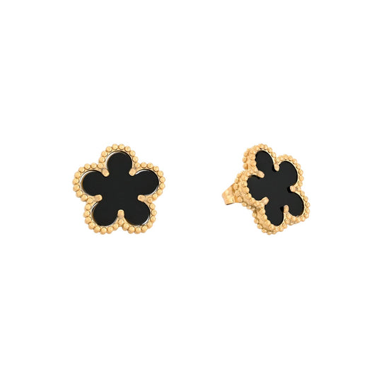 Brincos em Aço Dourado com Trevo Preto