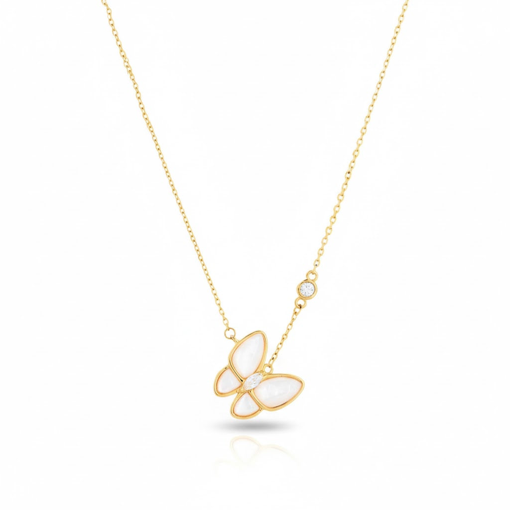 Mother-of-Pearl Butterfly Necklace with Zirconia