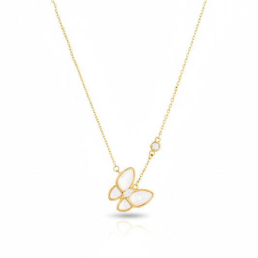 Mother-of-Pearl Butterfly Necklace with Zirconia