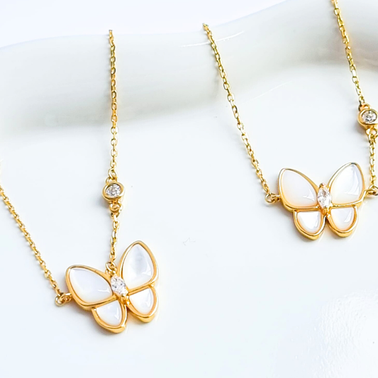 Mother-of-Pearl Butterfly Necklace with Zirconia