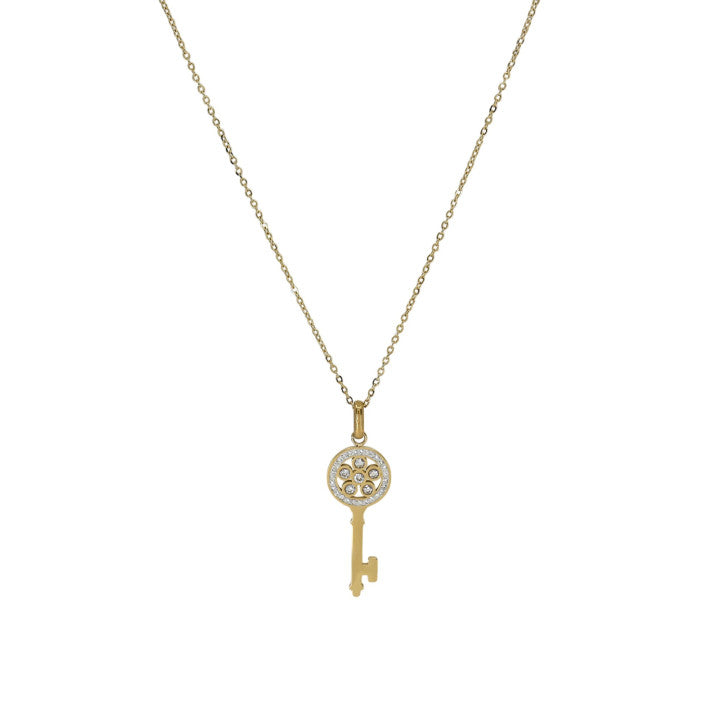 Colar Feminino em Aço Dourado com Pendente de Chave