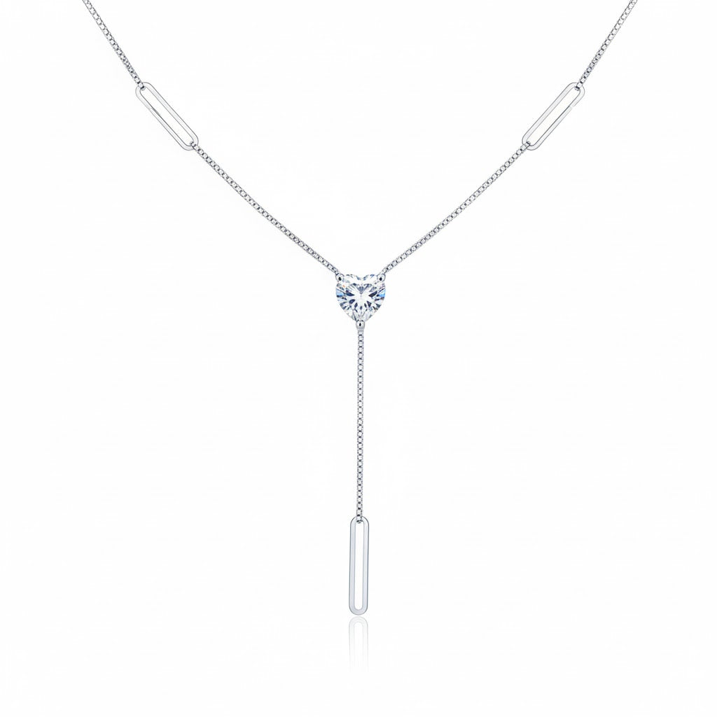 Silver Venetian Chain Heart Necklace with Cubic Zirconia