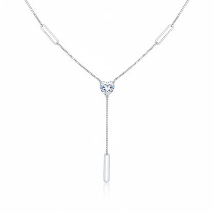 Silver Venetian Chain Heart Necklace with Cubic Zirconia