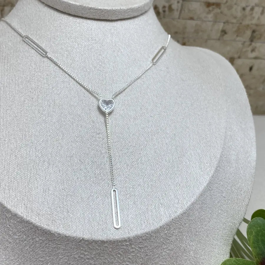Silver Venetian Chain Heart Necklace with Cubic Zirconia