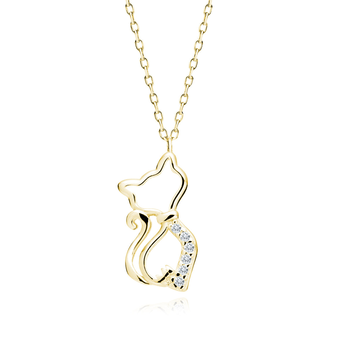 Women's Gold Necklace with Kitten Pendant and 14k Zirconia