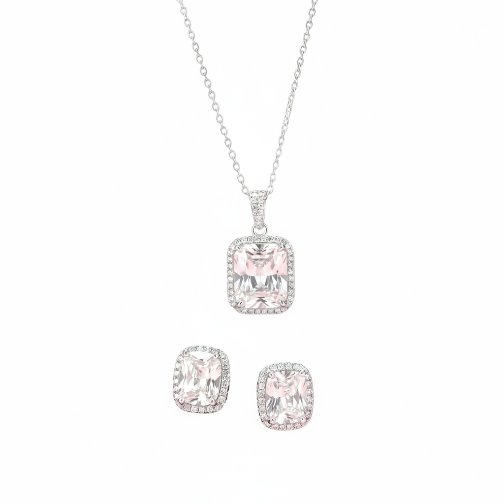 Conjunto Eclipse Colar + brincos prata 925 com zircónia quadrada