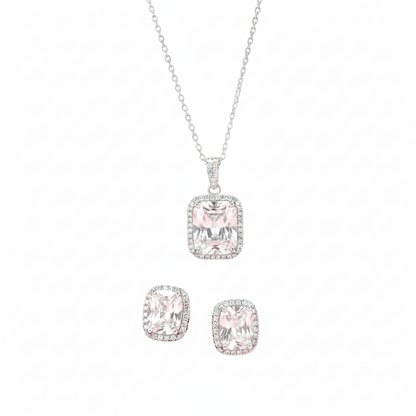 Conjunto Eclipse Colar + brincos prata 925 com zircónia quadrada