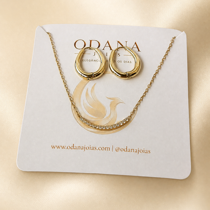 Conjunto Dourado em Aço tranquilo com Barra e Argolas Lisas