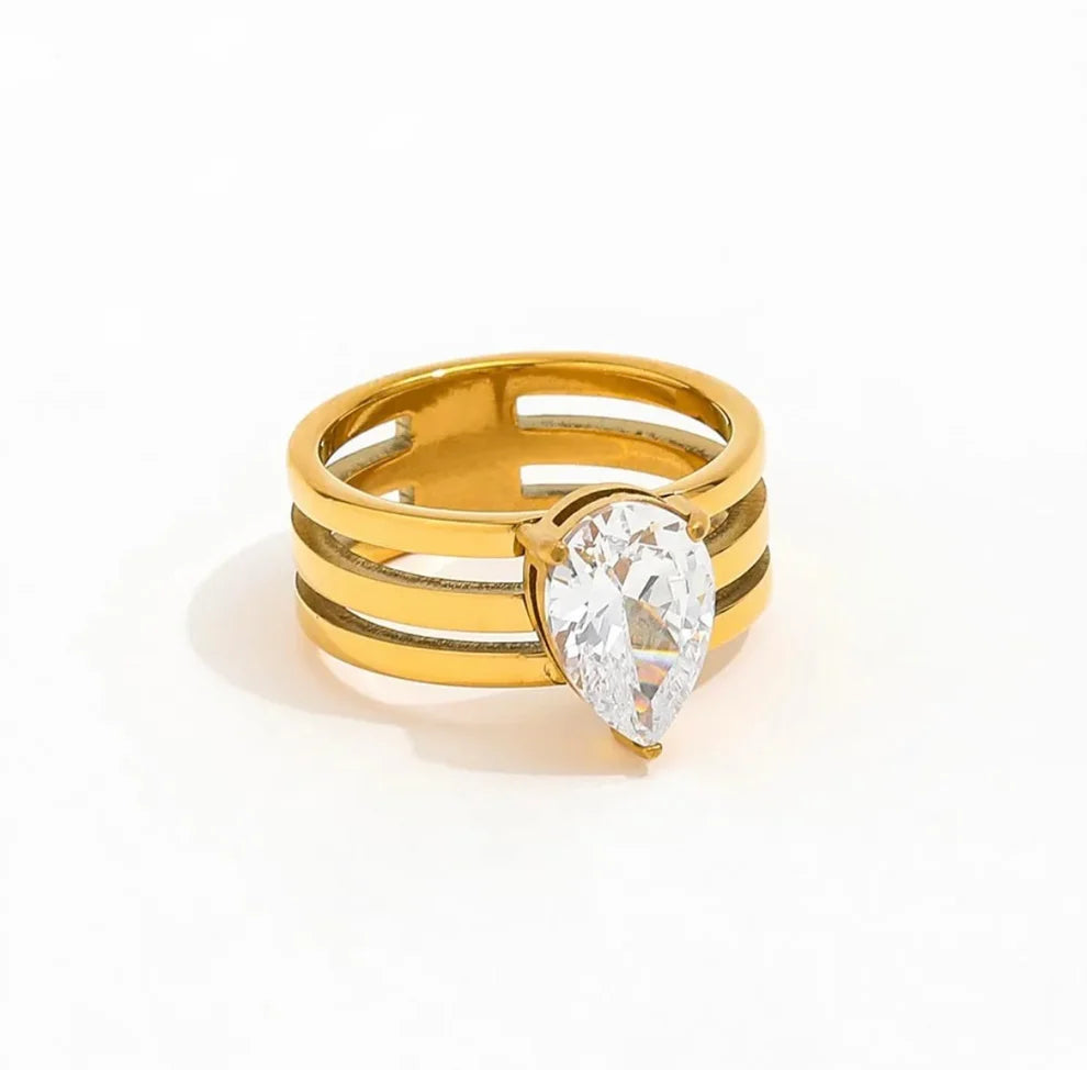 Gold Triple Design Ring with Cubic Zirconia