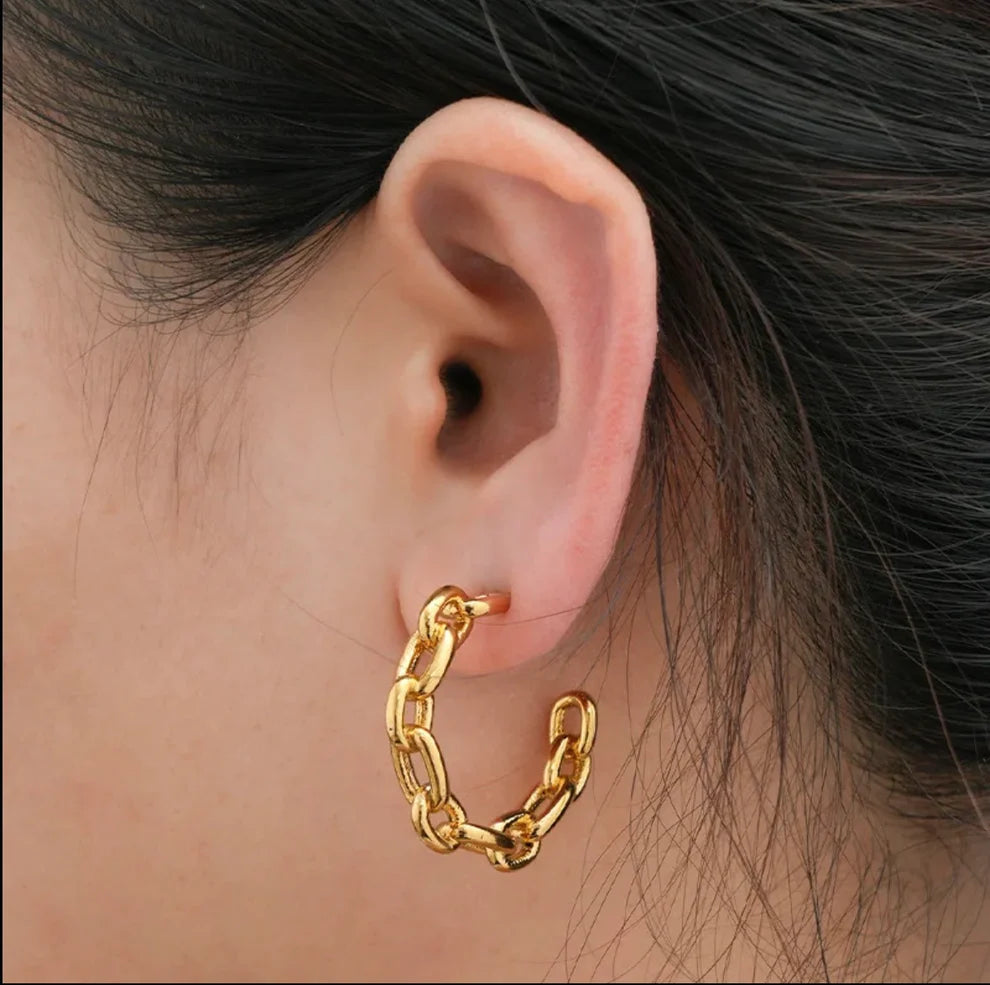 Chain Design Hoop Earrings