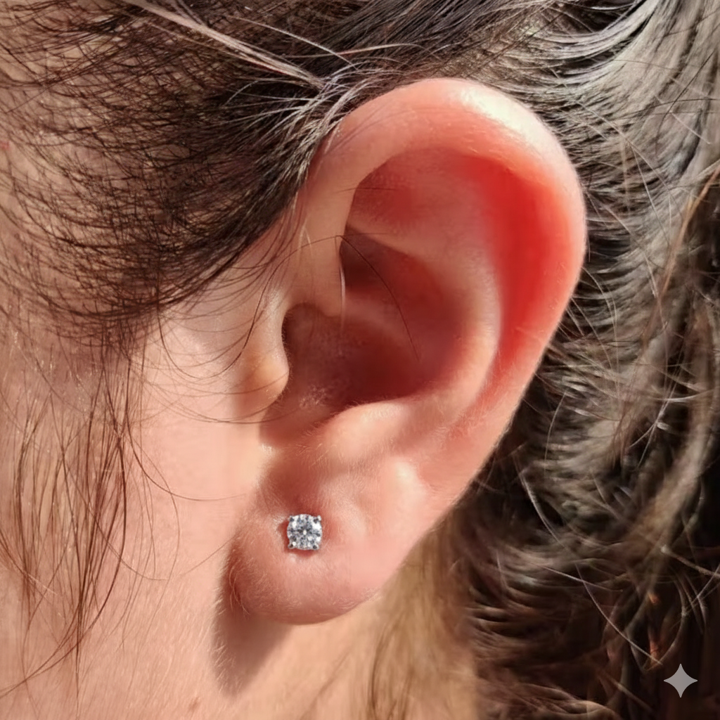 Second Hole Earring with Cubic Zirconia Stud, 4mm