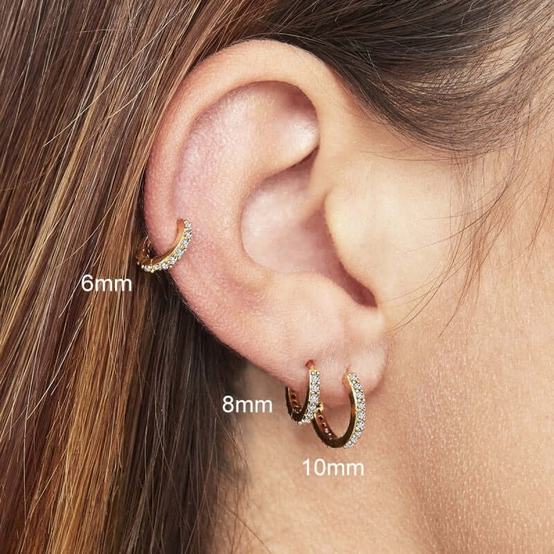 Set of hoop earrings with pavé-set cubic zirconia - 3 sizes