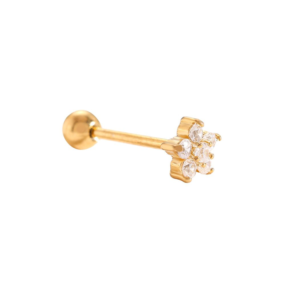 Ear piercing plated in a flower shape with cubic zirconia.