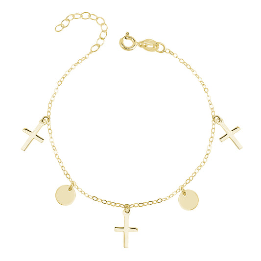 Gold Bracelet with Cross and Plain Medal with Details