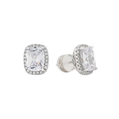 Brincos Femininos em Prata 925 com Pedra Retangular Brilhante