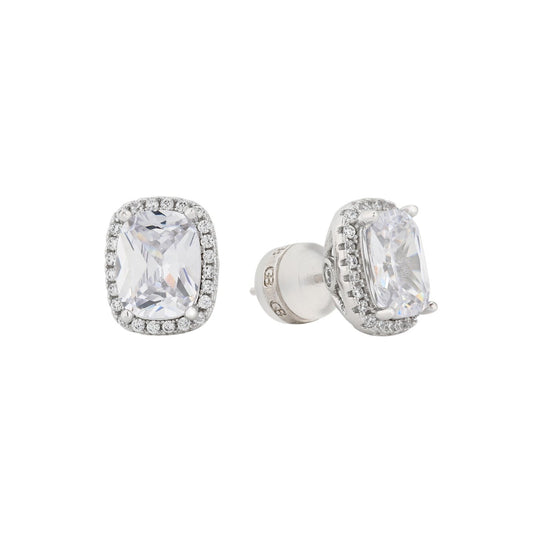 Brincos Femininos em Prata 925 com Pedra Retangular Brilhante