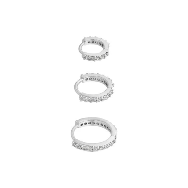 Set of hoop earrings with pavé-set cubic zirconia - 3 sizes