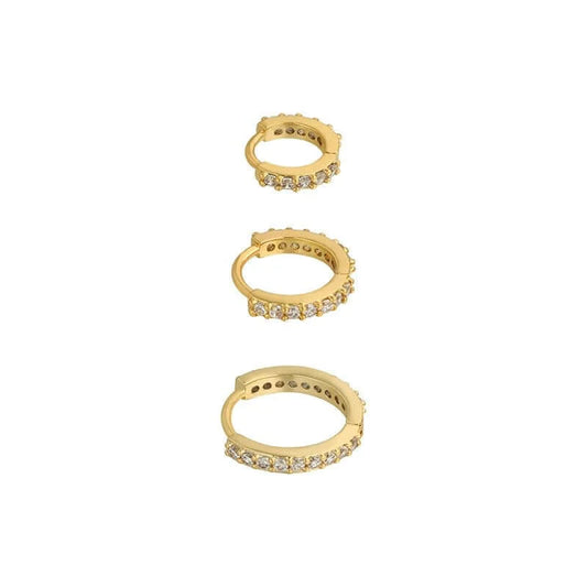 Set of hoop earrings with pavé-set cubic zirconia - 3 sizes